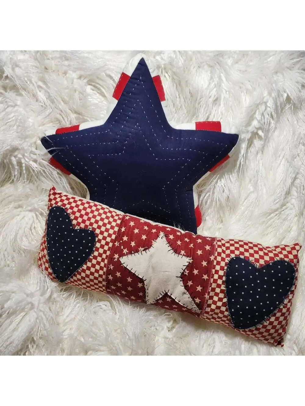 Handmade Americana Pillow Set Star & Patchwork Red White Blue Farmhouse Decor